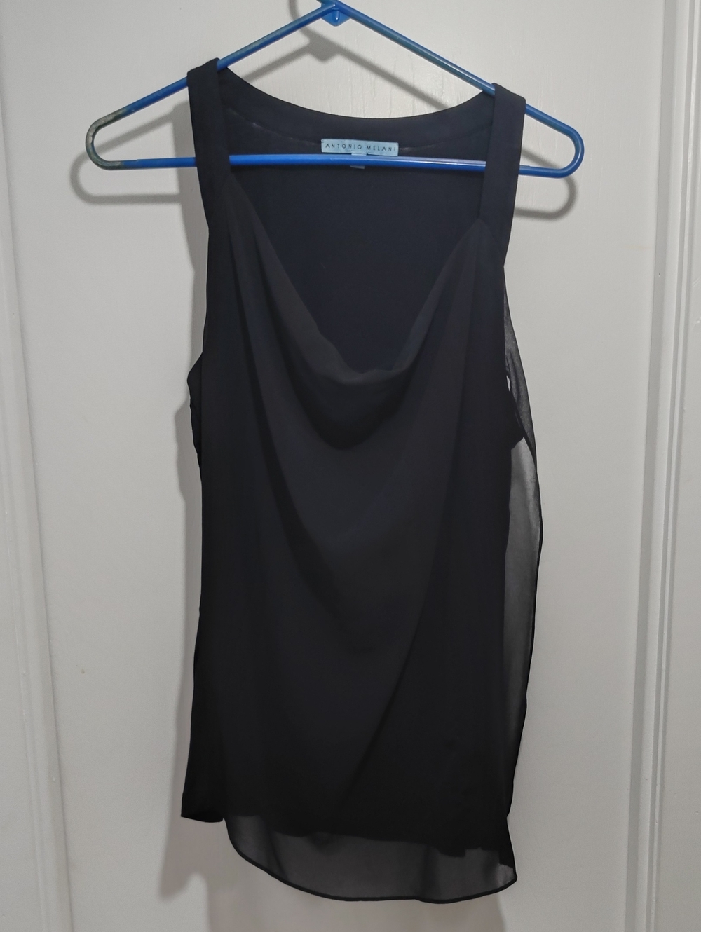ANTONIO MELANI Black Sheer Cowl Neck Sleeveless Top